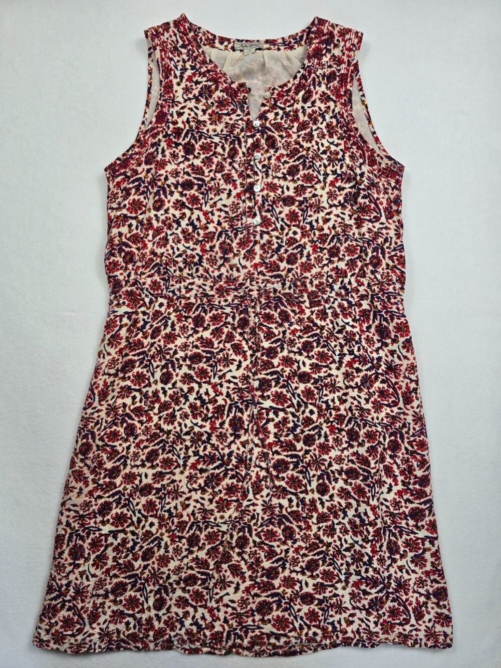 Lucky Brand Womens Sleeveless Floral Print Dress S Red & Cream Boho